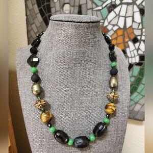 Elegant Green and Black Beaded Necklace